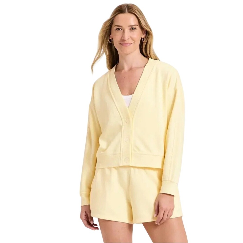 Universal Thread Women's Yellow Fleece Button Front Cardigan Sweater Size Small